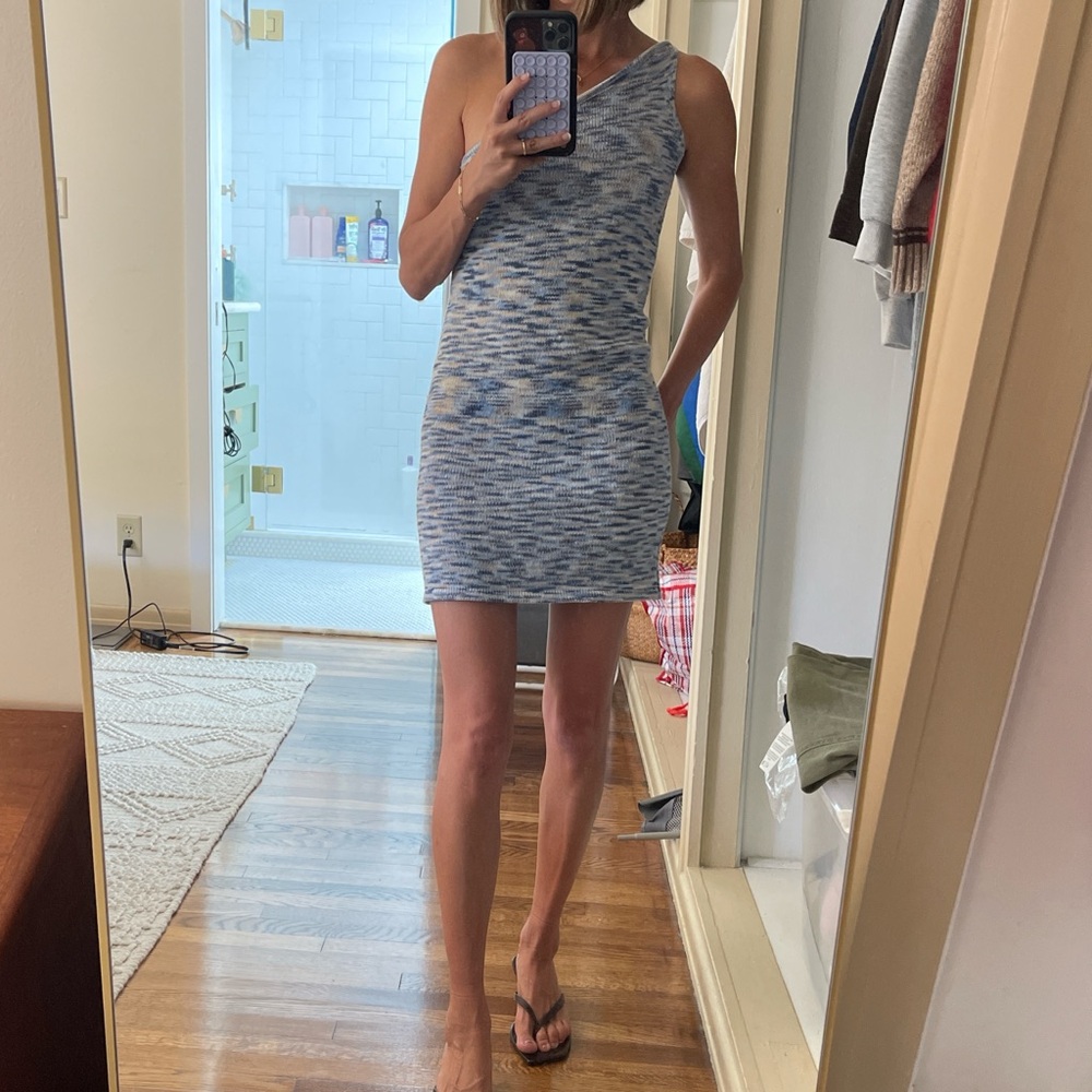 Daisy One-Shoulder Blue and Gray Dress